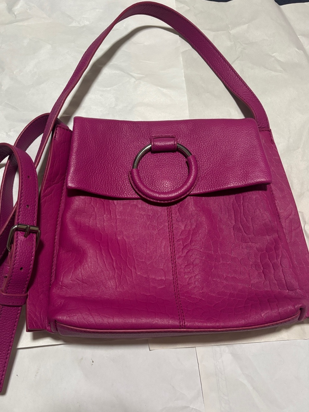 Vince Camuto Hot Pink Leather Shoulder Bag with Ring Detail